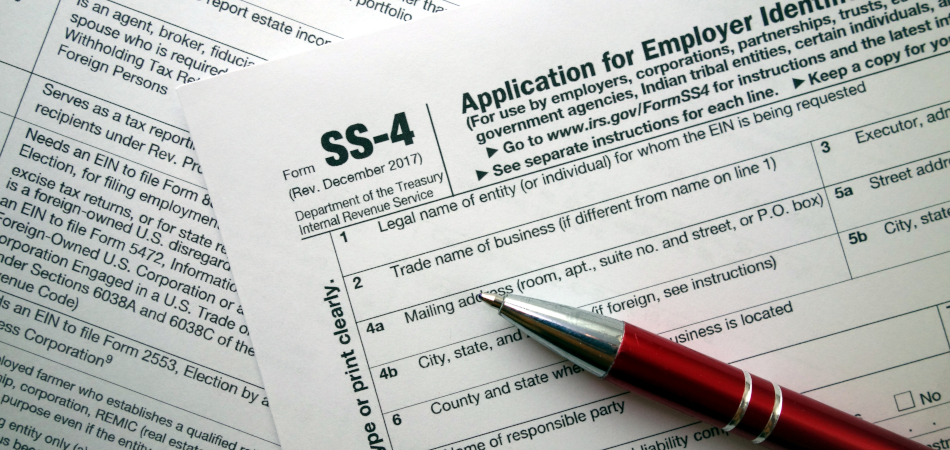SS-4 form - application for employer identification number, taxation concept